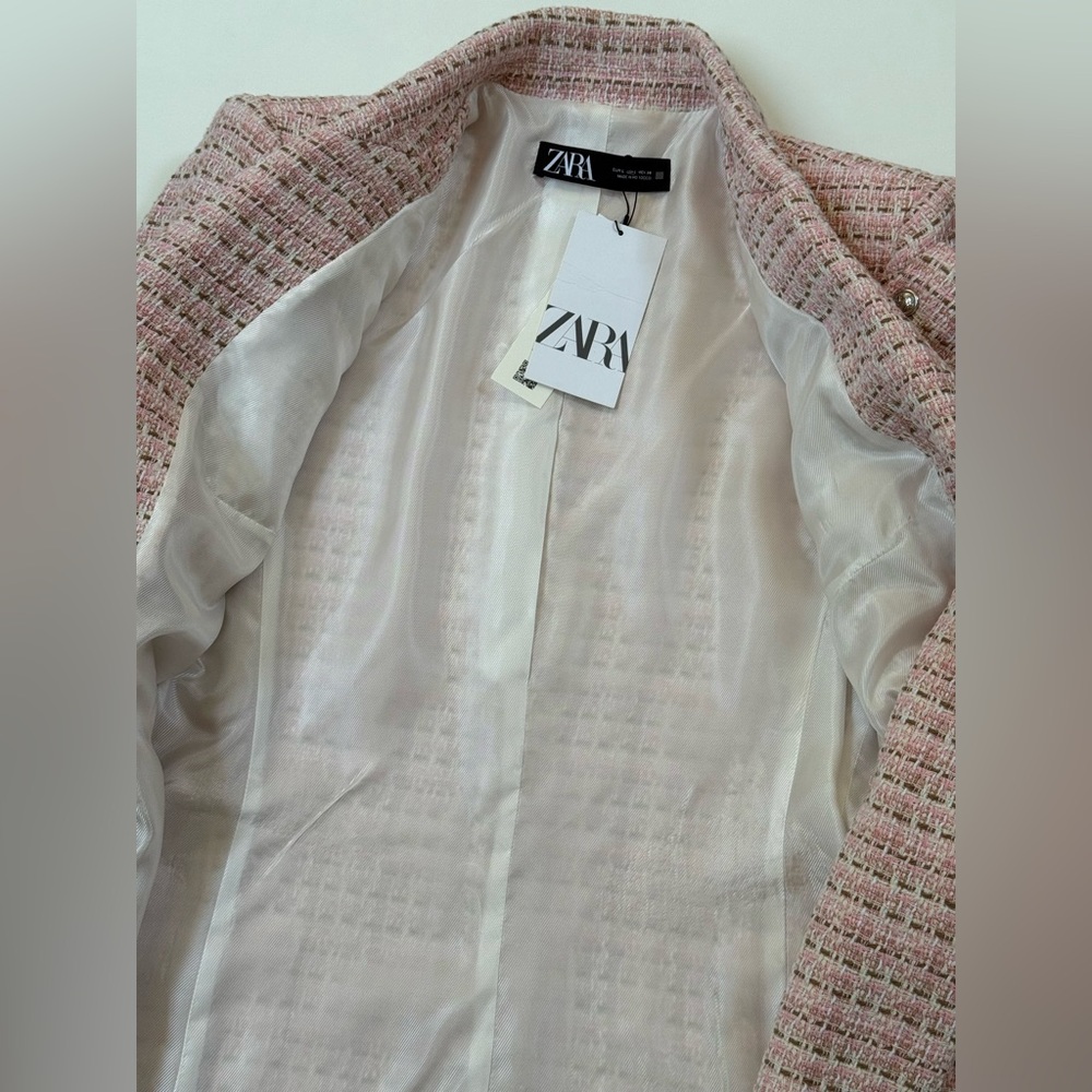 Zara Blush Pink Tweed Blazer Sz L (NWT) - $39 - Picture 5 of 11